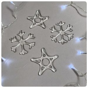 Glass snowflake and star set of 4 decorations