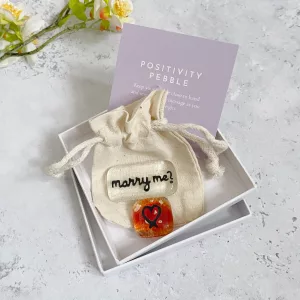 Marry me? Pocket proposal pebble set with two fused glass pebbles